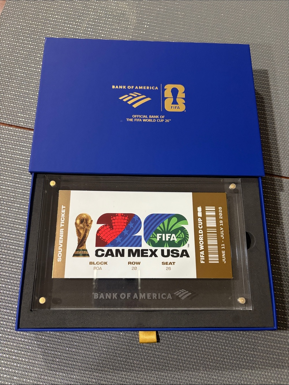 Bank of America Blue Souvenir Display Box with FIFA World Cup Ticket